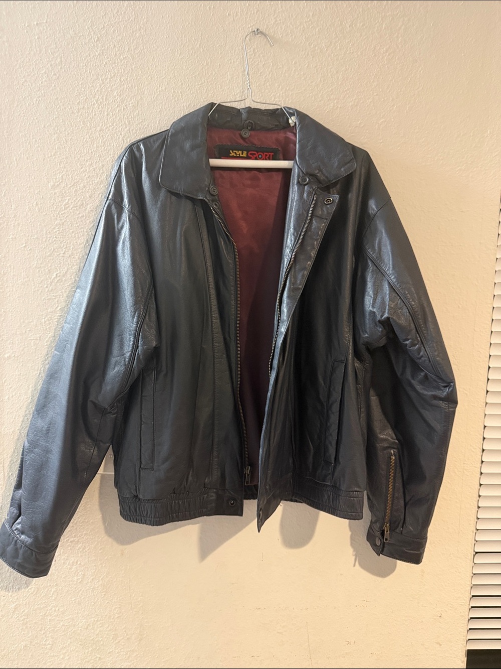 Men's Black Leather Bomber Jacket
